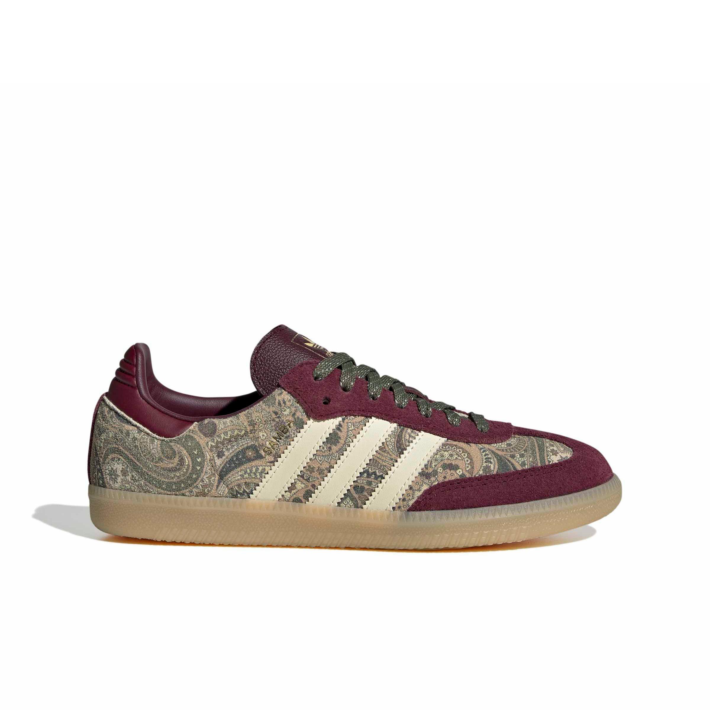 adidas Originals Liberty London Samba OG "Maroon/Warm Vanilla/Olive Strata" Women's Shoe - MAROON/VANILLA/OLIVE